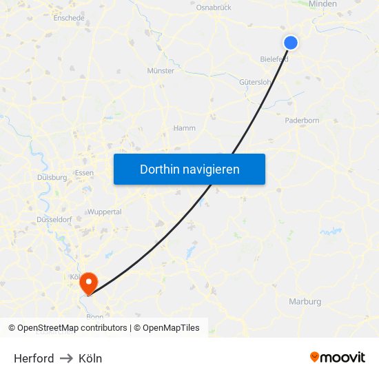 Herford to Köln map