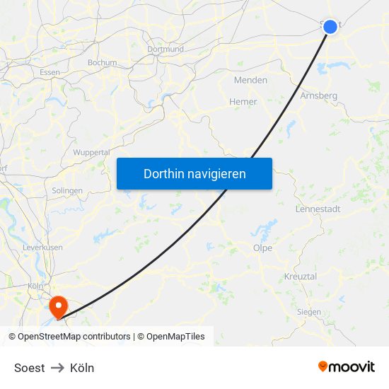 Soest to Köln map