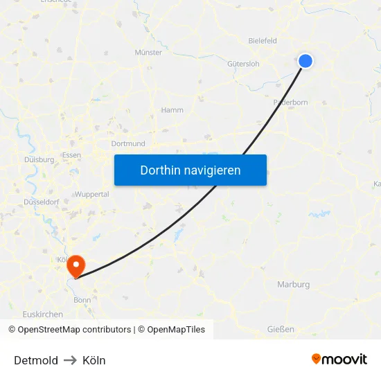 Detmold to Köln map