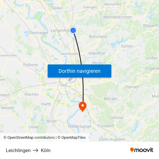 Leichlingen to Köln map