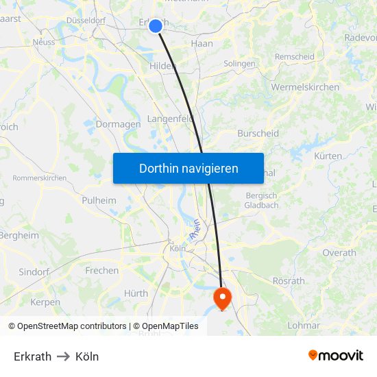 Erkrath to Köln map