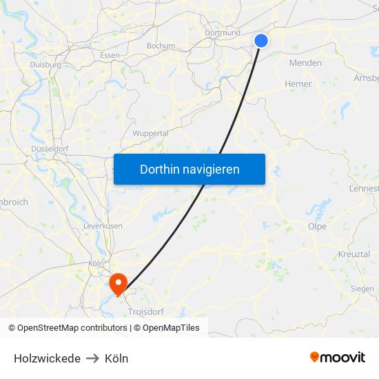 Holzwickede to Köln map