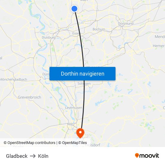 Gladbeck to Köln map