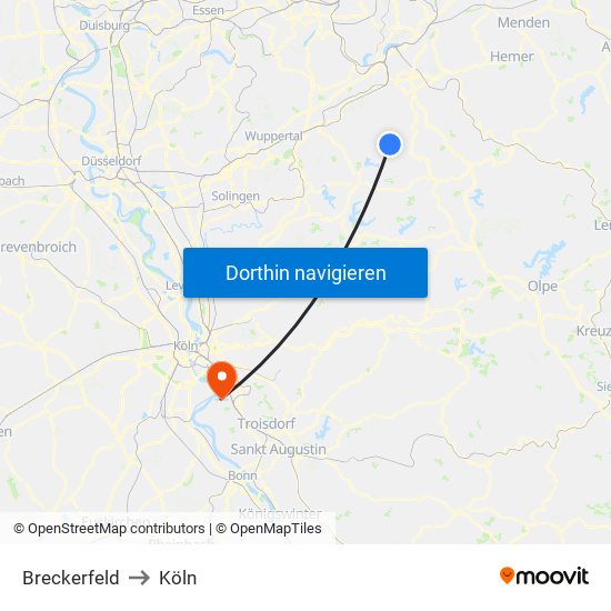 Breckerfeld to Köln map