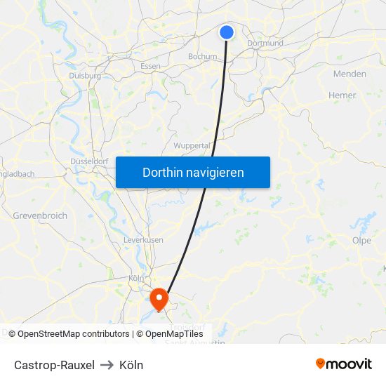 Castrop-Rauxel to Köln map