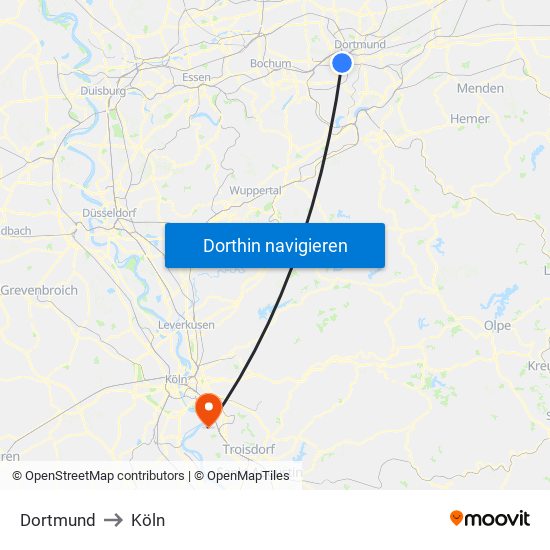 Dortmund to Köln map