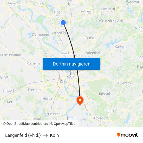 Langenfeld (Rhld.) to Köln map