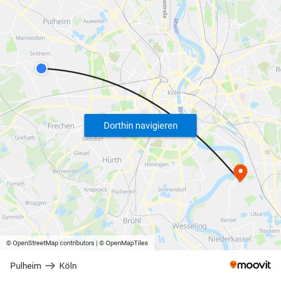 Pulheim to Köln map