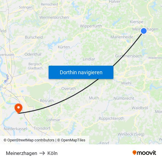 Meinerzhagen to Köln map