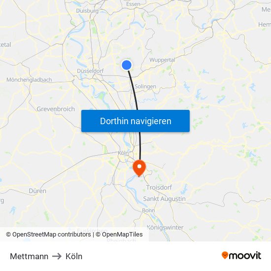 Mettmann to Köln map
