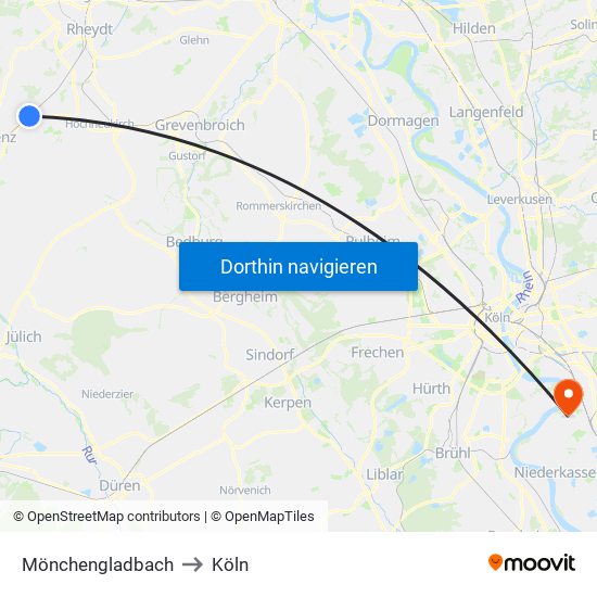 Mönchengladbach to Köln map