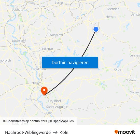 Nachrodt-Wiblingwerde to Köln map