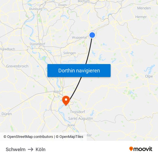 Schwelm to Köln map