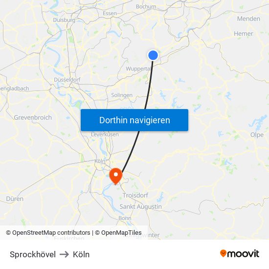 Sprockhövel to Köln map