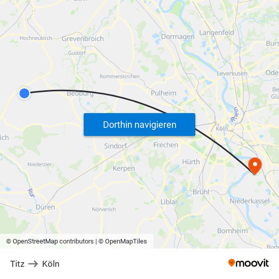 Titz to Köln map