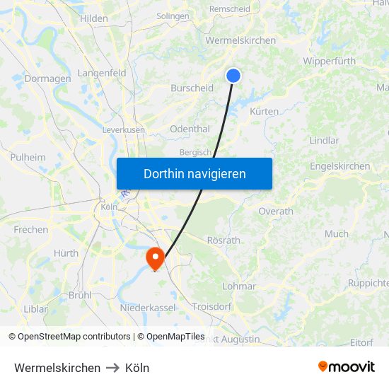 Wermelskirchen to Köln map