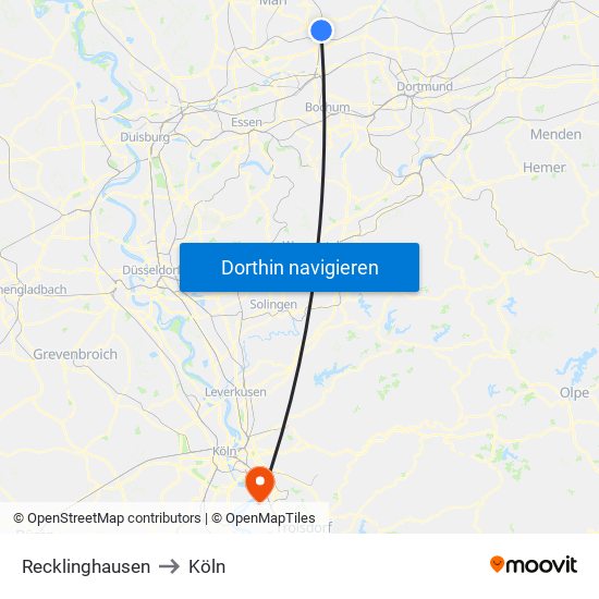 Recklinghausen to Köln map