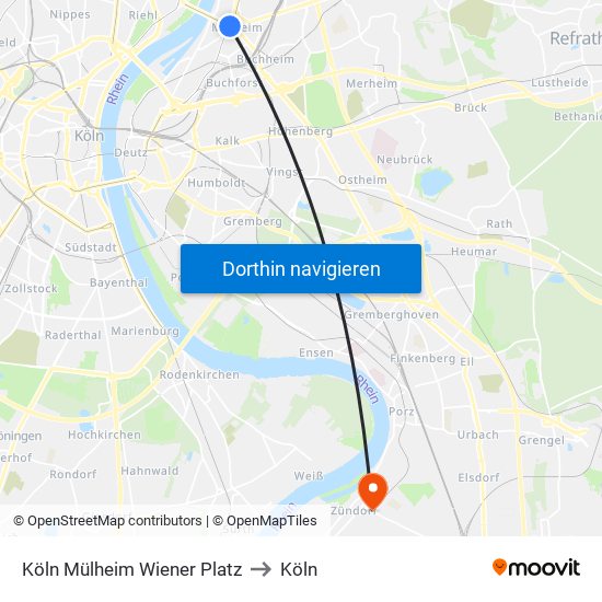 Köln Mülheim Wiener Platz to Köln map