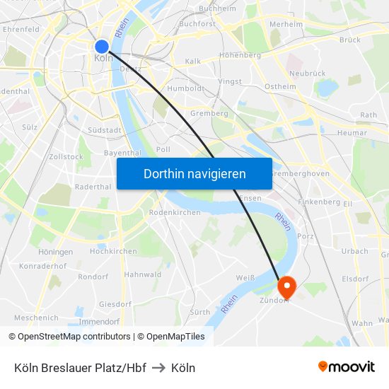 Köln Breslauer Platz/Hbf to Köln map