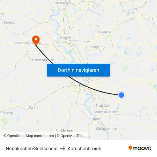 Neunkirchen-Seelscheid to Korschenbroich map