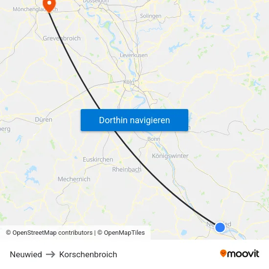 Neuwied to Korschenbroich map