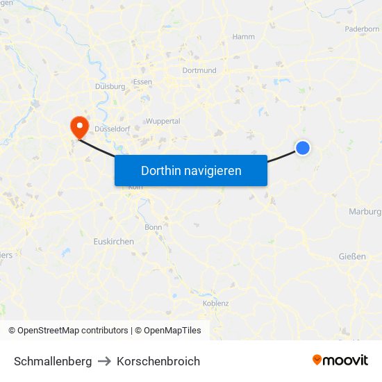 Schmallenberg to Korschenbroich map