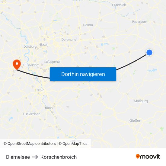 Diemelsee to Korschenbroich map