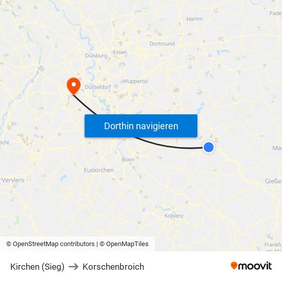 Kirchen (Sieg) to Korschenbroich map