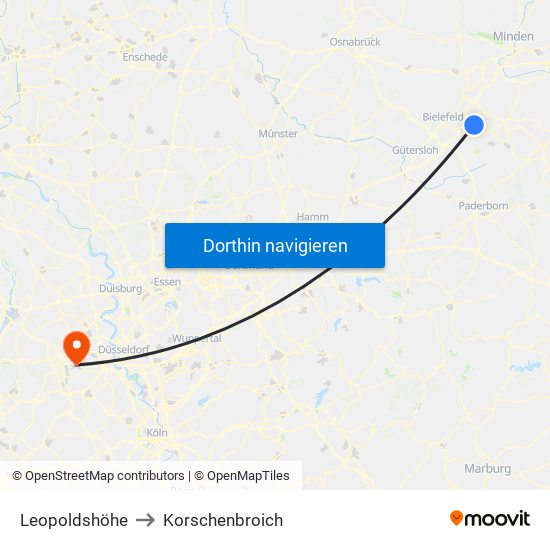 Leopoldshöhe to Korschenbroich map