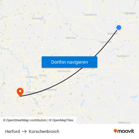 Herford to Korschenbroich map