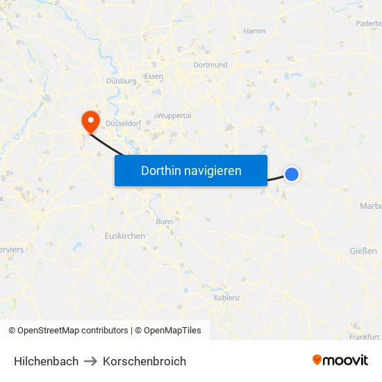 Hilchenbach to Korschenbroich map