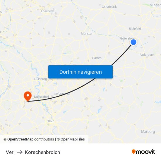 Verl to Korschenbroich map