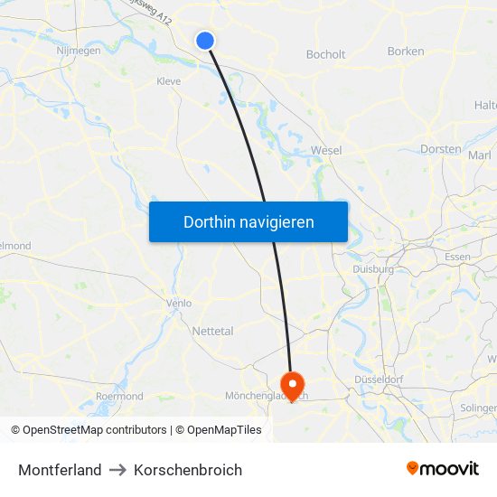 Montferland to Korschenbroich map