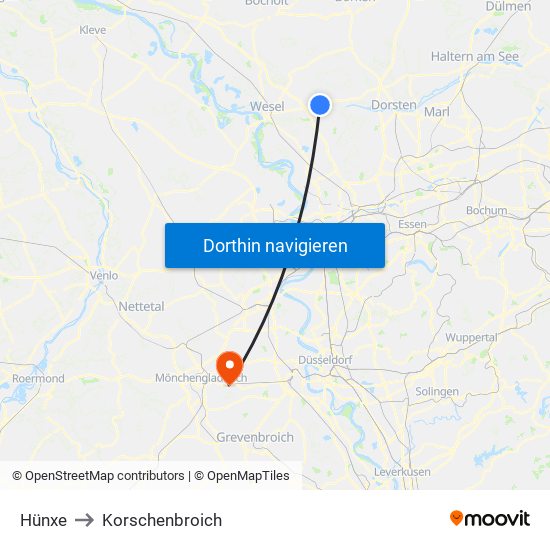 Hünxe to Korschenbroich map