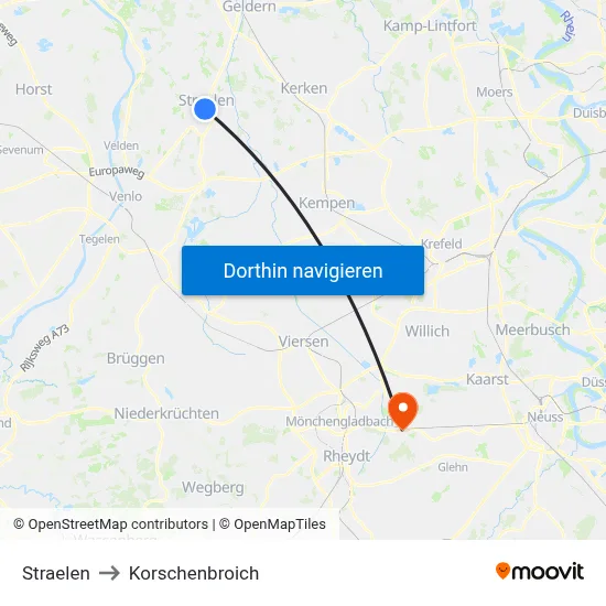Straelen to Korschenbroich map