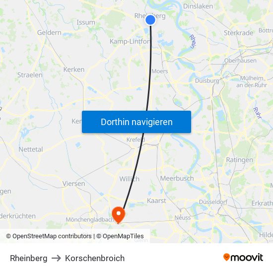 Rheinberg to Korschenbroich map