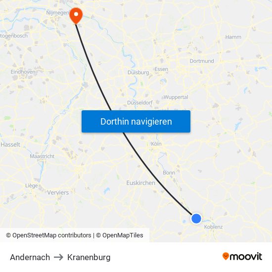 Andernach to Kranenburg map