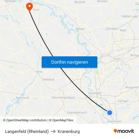 Langenfeld (Rheinland) to Kranenburg map