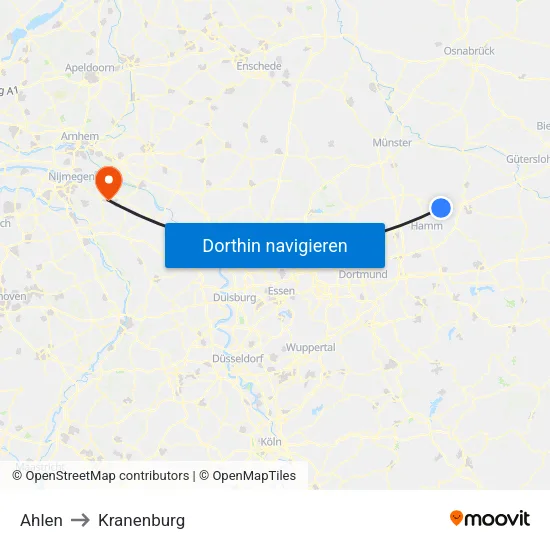 Ahlen to Kranenburg map