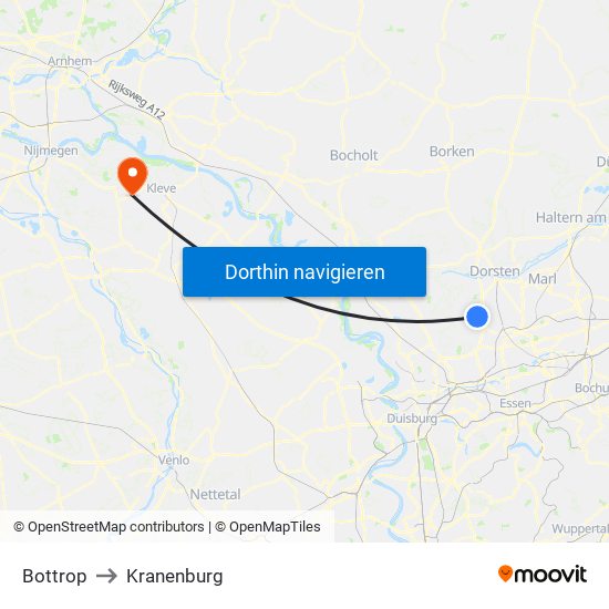 Bottrop to Kranenburg map