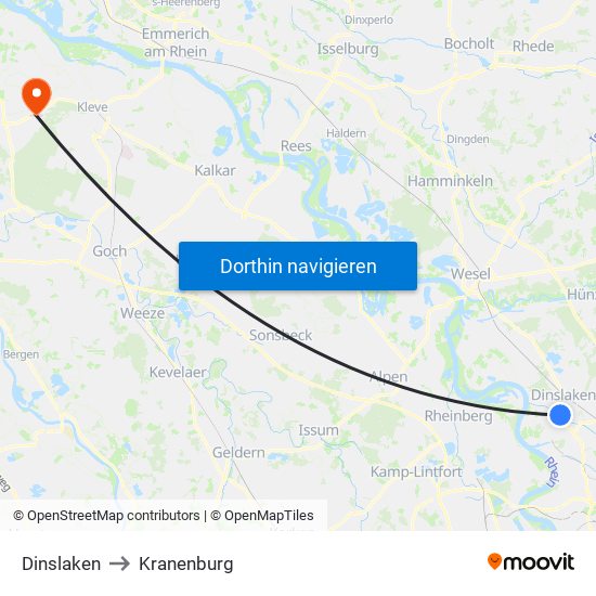 Dinslaken to Kranenburg map