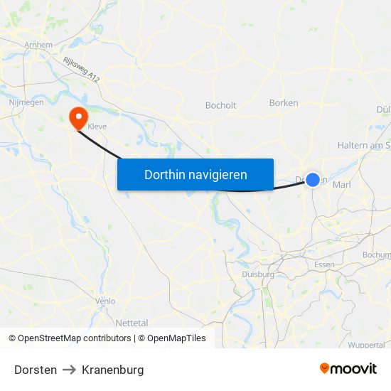 Dorsten to Kranenburg map