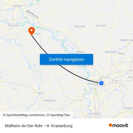 Mülheim An Der Ruhr to Kranenburg map