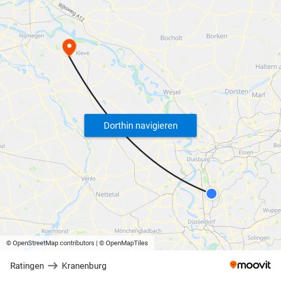 Ratingen to Kranenburg map