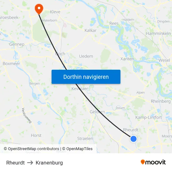 Rheurdt to Kranenburg map