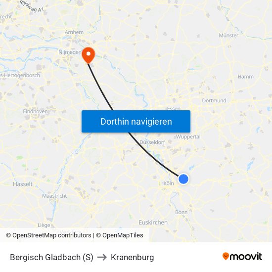 Bergisch Gladbach (S) to Kranenburg map