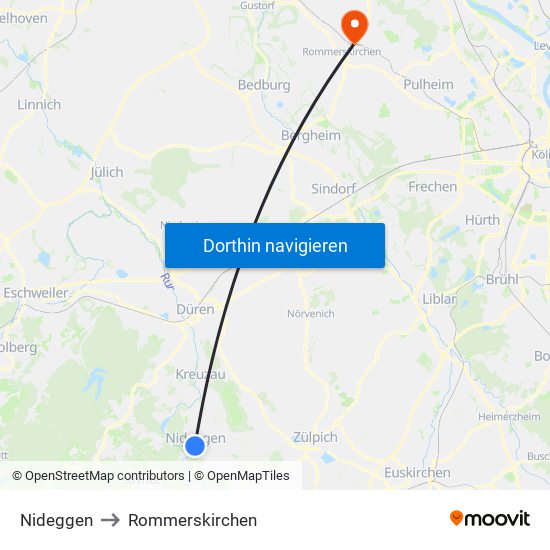 Nideggen to Rommerskirchen map