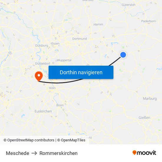 Meschede to Rommerskirchen map