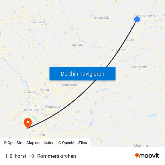 Hüllhorst to Rommerskirchen map