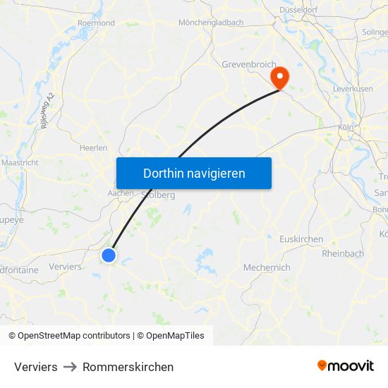 Verviers to Rommerskirchen map